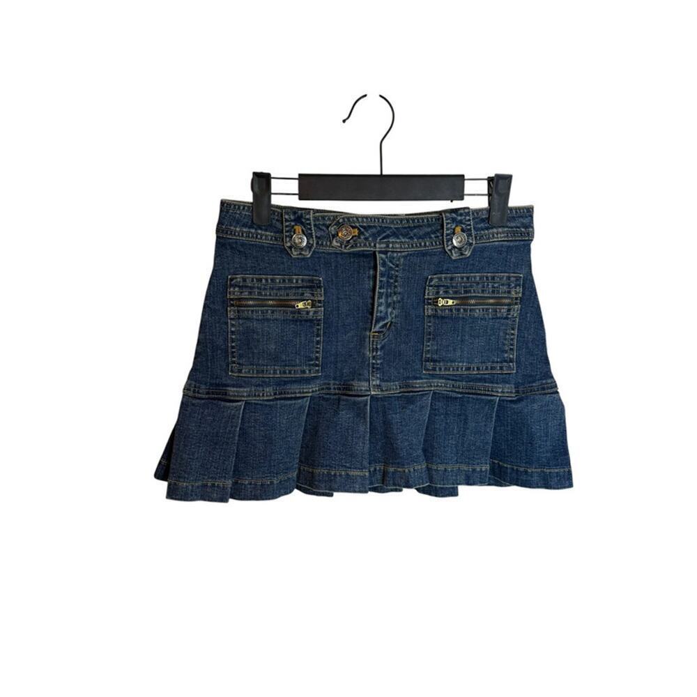 Papaya Y2K Pleated Denim Micro Mini Skirt